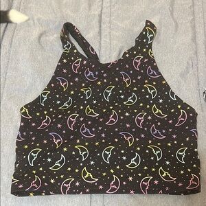Fleo Black Tank Top with Colorful Moon and Star Pattern